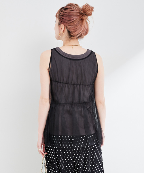 B.C STOCK(ベーセーストック)の「《2点セット》ウォッシャブル / 手洗い可 / チュールトップス+タンクセット(タンクトップ・レディース・ブラック/イエロー/ブルー・FREE)」の10枚目の写真