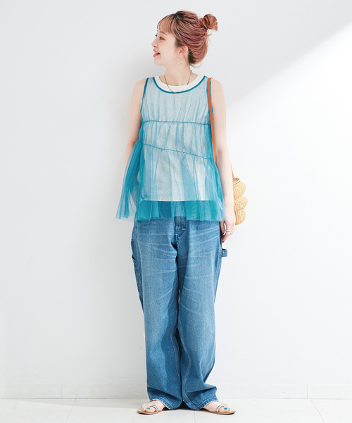 B.C STOCK(ベーセーストック)の「《2点セット》ウォッシャブル / 手洗い可 / チュールトップス+タンクセット(タンクトップ・レディース・ブラック/イエロー/ブルー・FREE)」の12枚目の写真