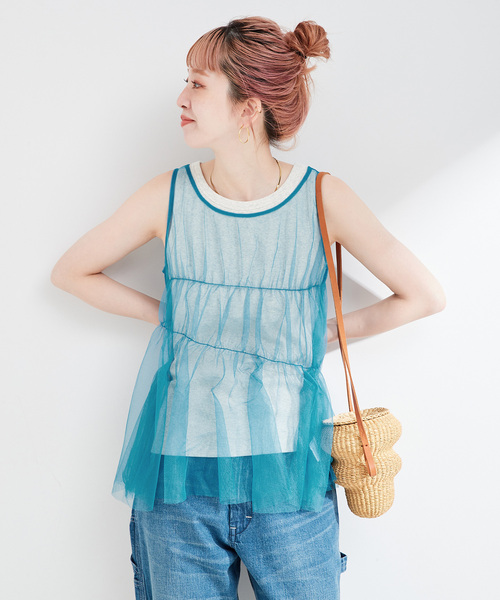 B.C STOCK(ベーセーストック)の「《2点セット》ウォッシャブル / 手洗い可 / チュールトップス+タンクセット(タンクトップ・レディース・ブラック/イエロー/ブルー・FREE)」の15枚目の写真