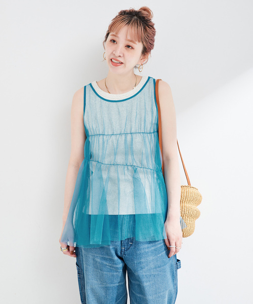 B.C STOCK(ベーセーストック)の「《2点セット》ウォッシャブル / 手洗い可 / チュールトップス+タンクセット(タンクトップ・レディース・ブラック/イエロー/ブルー・FREE)」の16枚目の写真