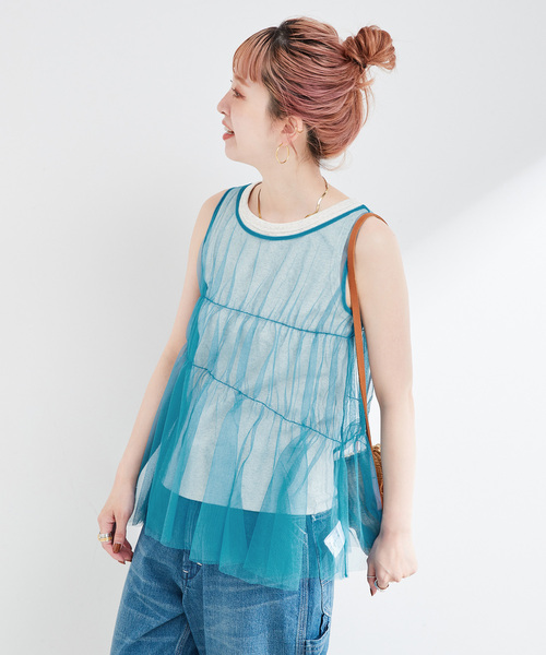 B.C STOCK(ベーセーストック)の「《2点セット》ウォッシャブル / 手洗い可 / チュールトップス+タンクセット(タンクトップ・レディース・ブラック/イエロー/ブルー・FREE)」の17枚目の写真