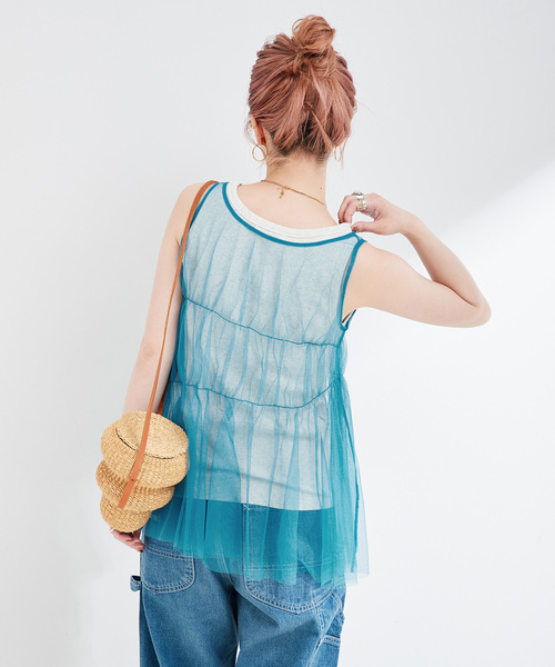 B.C STOCK(ベーセーストック)の「《2点セット》ウォッシャブル / 手洗い可 / チュールトップス+タンクセット(タンクトップ・レディース・ブラック/イエロー/ブルー・FREE)」の19枚目の写真