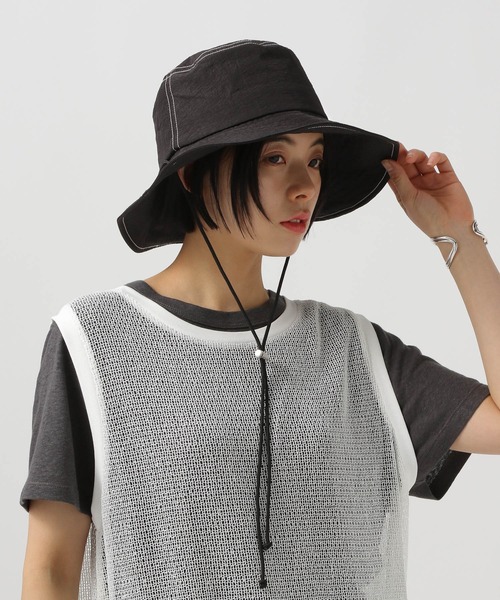 セール】[ワイヤー入りのツバ仕様]撥水加工付きステッチサファリ