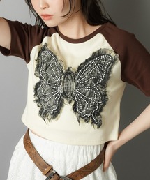 SPINNS(スピンズ)の「半袖ラグランカットソー/ピタTシャツ/バタフライ(Tシャツ/カットソー・レディース)」