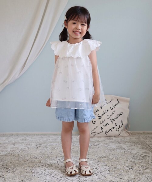 apres les cours（アプレレクール）の「【ジュニア対応】スカラップ衿チュール刺繍チュニック（チュニック・キッズ・ラベンダー/アイボリー・80/90/100/110/120/130/140）」の16枚目の写真
