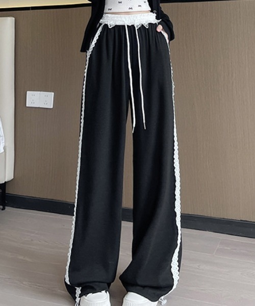 Teem Store(チームストア)の「サイドレースライン ドロストスウェットパンツ(スウェットパンツ・レディース・ブラック/グレー/ホワイト・S/M)」の2枚目の写真