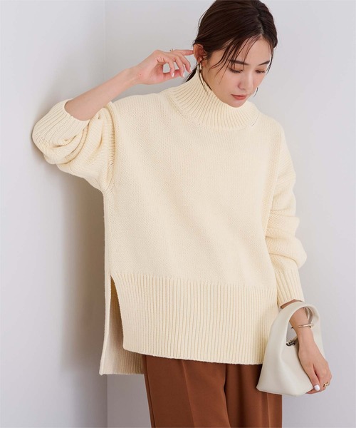 UR'S(ユアーズ)の「ハイネックサイドスリットオーバーサイズニット(ニット/セーター・レディース・アイボリー/ブラック/ライトグレー/ダークブラウン/グレー系その他/レッド・S/L/M)」の12枚目の写真