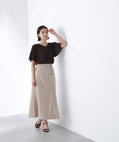 NATURAL BEAUTY BASIC（ナチュラルビューティーベーシック）の「◇サイドボタンリネンライクスカート（スカート・レディース・ワイン/ベージュ・MEDIUM/P/S）」の5枚目の写真