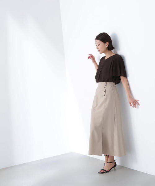 NATURAL BEAUTY BASIC（ナチュラルビューティーベーシック）の「◇サイドボタンリネンライクスカート（スカート・レディース・ワイン/ベージュ・MEDIUM/P/S）」の6枚目の写真