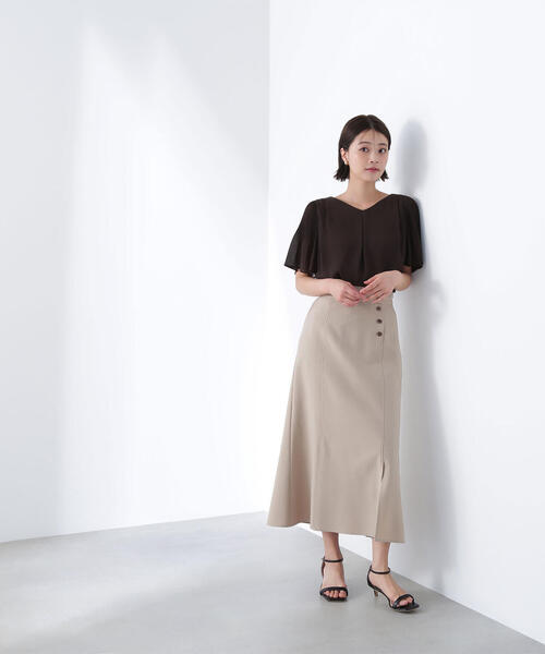 NATURAL BEAUTY BASIC（ナチュラルビューティーベーシック）の「◇サイドボタンリネンライクスカート（スカート・レディース・ワイン/ベージュ・MEDIUM/P/S）」の7枚目の写真