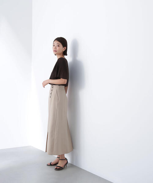 NATURAL BEAUTY BASIC（ナチュラルビューティーベーシック）の「◇サイドボタンリネンライクスカート（スカート・レディース・ワイン/ベージュ・MEDIUM/P/S）」の9枚目の写真