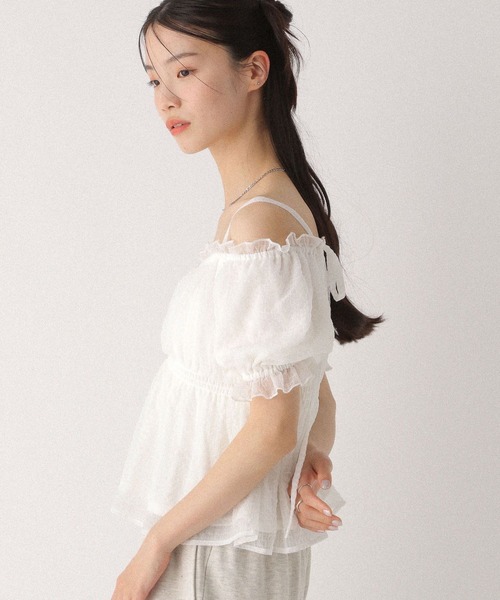 Heather(ヘザー)の「シアーチェックオフショルブラウス 499171(シャツ/ブラウス・レディース・ピンク/オフホワイト/グレー・FREE)」の10枚目の写真