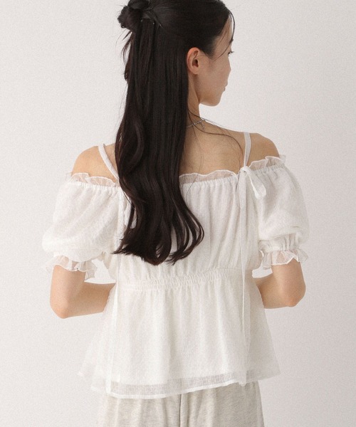 Heather(ヘザー)の「シアーチェックオフショルブラウス 499171(シャツ/ブラウス・レディース・ピンク/オフホワイト/グレー・FREE)」の9枚目の写真
