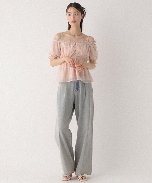 Heather(ヘザー)の「シアーチェックオフショルブラウス 499171(シャツ/ブラウス・レディース・ピンク/オフホワイト/グレー・FREE)」の22枚目の写真