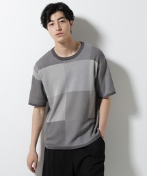 NANO universe | ブロックチェックニットTシャツ 半袖(Tシャツ/カットソー)