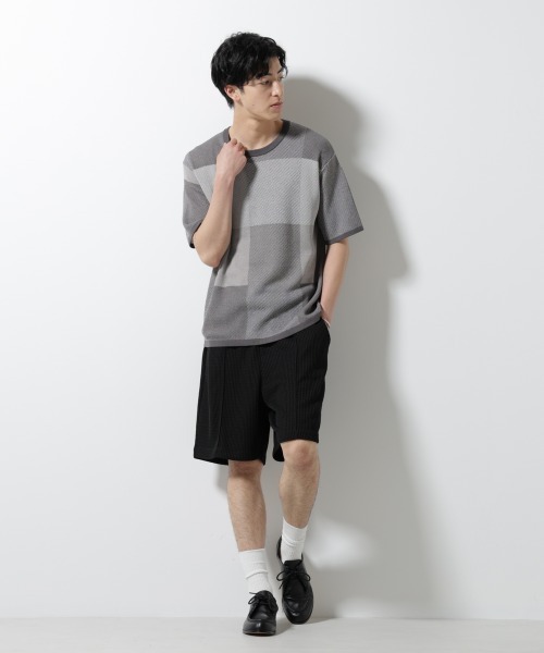 NANO universe(ナノユニバース)の「ブロックチェックニットTシャツ 半袖(Tシャツ/カットソー・メンズ・ブルー/ブラック/ライトグレー・S/L/M)」の15枚目の写真