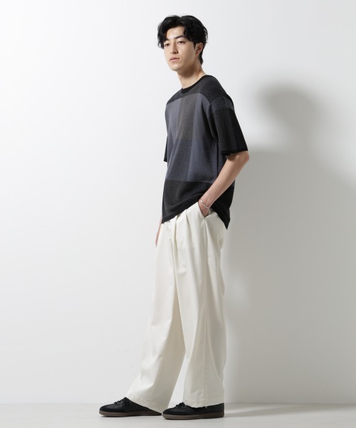 NANO universe(ナノユニバース)の「ブロックチェックニットTシャツ 半袖(Tシャツ/カットソー・メンズ・ブルー/ブラック/ライトグレー・S/L/M)」の11枚目の写真