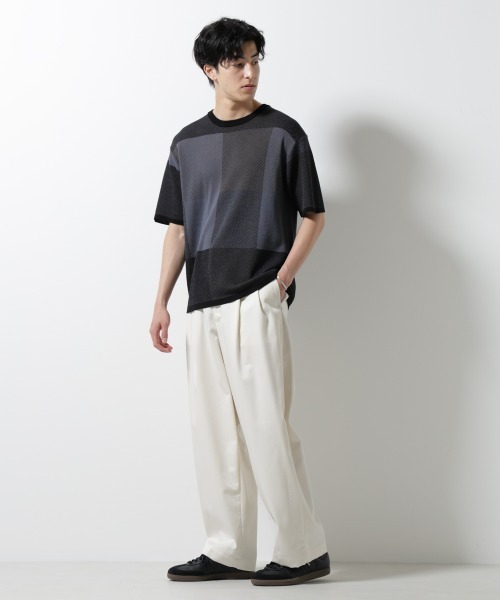 NANO universe(ナノユニバース)の「ブロックチェックニットTシャツ 半袖(Tシャツ/カットソー・メンズ・ブルー/ブラック/ライトグレー・S/L/M)」の12枚目の写真