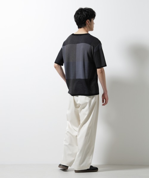 NANO universe(ナノユニバース)の「ブロックチェックニットTシャツ 半袖(Tシャツ/カットソー・メンズ・ブルー/ブラック/ライトグレー・S/L/M)」の13枚目の写真