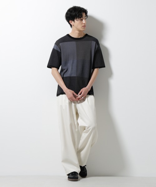 NANO universe(ナノユニバース)の「ブロックチェックニットTシャツ 半袖(Tシャツ/カットソー・メンズ・ブルー/ブラック/ライトグレー・S/L/M)」の10枚目の写真