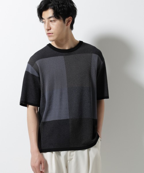 NANO universe(ナノユニバース)の「ブロックチェックニットTシャツ 半袖(Tシャツ/カットソー・メンズ・ブルー/ブラック/ライトグレー・S/L/M)」の20枚目の写真