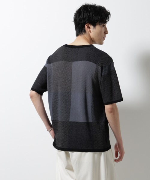 NANO universe(ナノユニバース)の「ブロックチェックニットTシャツ 半袖(Tシャツ/カットソー・メンズ・ブルー/ブラック/ライトグレー・S/L/M)」の9枚目の写真