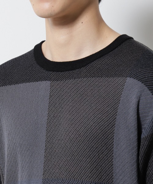 NANO universe(ナノユニバース)の「ブロックチェックニットTシャツ 半袖(Tシャツ/カットソー・メンズ・ブルー/ブラック/ライトグレー・S/L/M)」の5枚目の写真