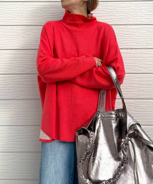 Q（キュー）の「リバーニットプルオーバー（ニット/セーター・レディース・レッド/ブラック/グレー・MEDIUM）」の3枚目の写真