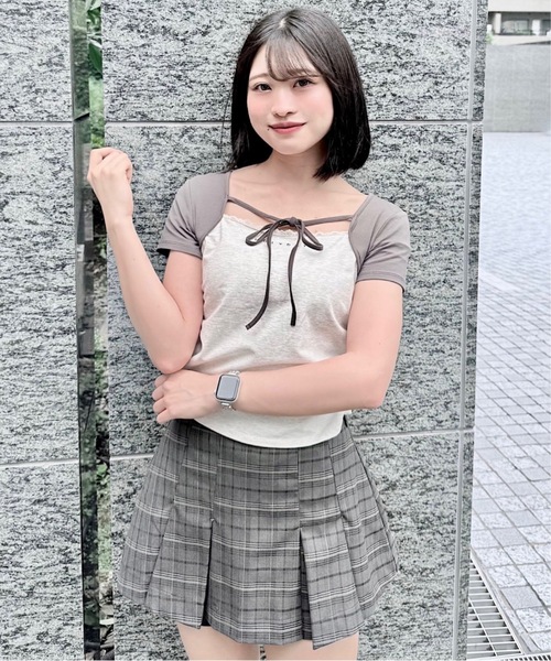 NOMAE(ノーマエ)の「バイカラーレイヤードTシャツ(Tシャツ/カットソー・レディース・アイボリー/グレー/ピンク/グリーン・FREE)」の3枚目の写真