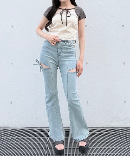 NOMAE(ノーマエ)の「バイカラーレイヤードTシャツ(Tシャツ/カットソー・レディース・アイボリー/グレー/ピンク/グリーン・FREE)」の15枚目の写真