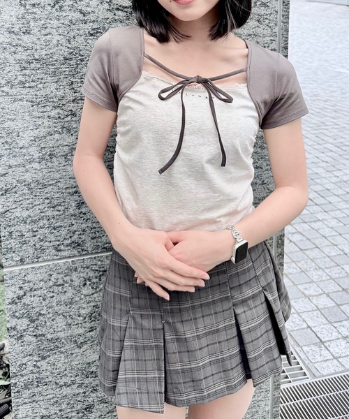 NOMAE(ノーマエ)の「バイカラーレイヤードTシャツ(Tシャツ/カットソー・レディース・アイボリー/グレー/ピンク/グリーン・FREE)」の16枚目の写真