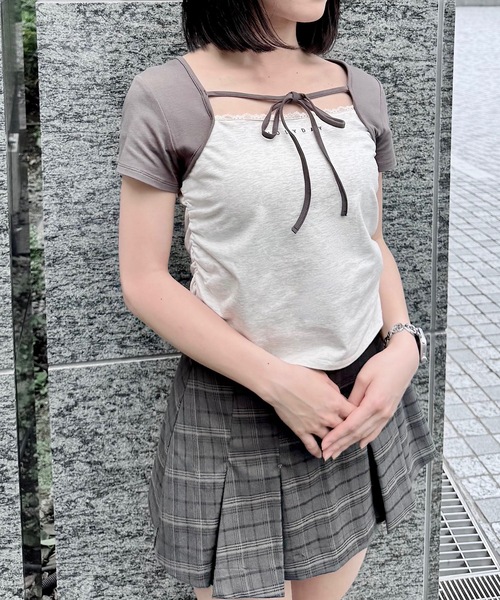 NOMAE(ノーマエ)の「バイカラーレイヤードTシャツ(Tシャツ/カットソー・レディース・アイボリー/グレー/ピンク/グリーン・FREE)」の17枚目の写真