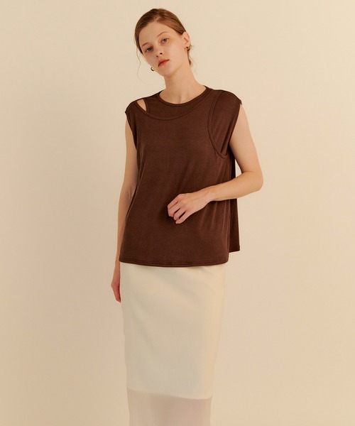 kiehtova（キエトヴァ）の「【kiehtova】LAYERED TANK TOPS/レイヤード タンクトップス KTWR38（タンクトップ・レディース・ホワイト/グリーン/ブラウン・FREE）」の4枚目の写真