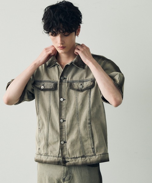 Shoowtime（ショウタイム）の「Vintage brown wash short sleeve denim set up / ビンテージブラウンウォッシュ半袖デニムセットアップ（セットアップ・メンズ・グレー・MEDIUM/LARGE/X-LARGE）」の18枚目の写真