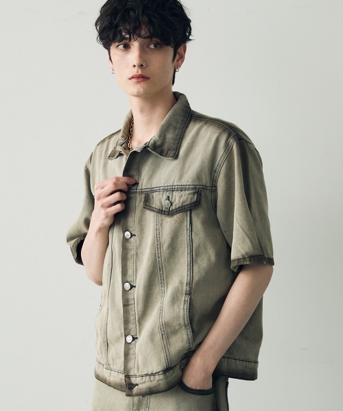 Shoowtime（ショウタイム）の「Vintage brown wash short sleeve denim set up / ビンテージブラウンウォッシュ半袖デニムセットアップ（セットアップ・メンズ・グレー・MEDIUM/LARGE/X-LARGE）」の17枚目の写真