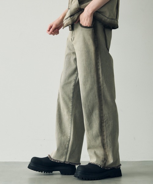 Shoowtime（ショウタイム）の「Vintage brown wash short sleeve denim set up / ビンテージブラウンウォッシュ半袖デニムセットアップ（セットアップ・メンズ・グレー・MEDIUM/LARGE/X-LARGE）」の10枚目の写真
