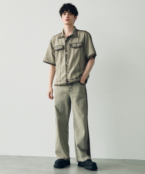 Shoowtime（ショウタイム）の「Vintage brown wash short sleeve denim set up / ビンテージブラウンウォッシュ半袖デニムセットアップ（セットアップ・メンズ・グレー・MEDIUM/LARGE/X-LARGE）」の7枚目の写真