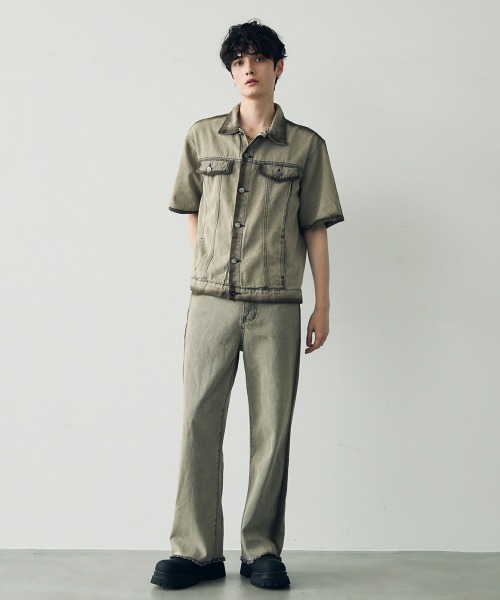 Shoowtime（ショウタイム）の「Vintage brown wash short sleeve denim set up / ビンテージブラウンウォッシュ半袖デニムセットアップ（セットアップ・メンズ・グレー・MEDIUM/LARGE/X-LARGE）」の5枚目の写真
