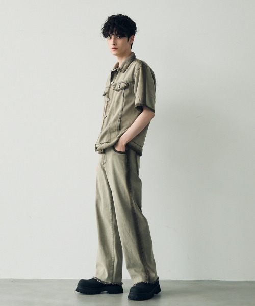 Shoowtime（ショウタイム）の「Vintage brown wash short sleeve denim set up / ビンテージブラウンウォッシュ半袖デニムセットアップ（セットアップ・メンズ・グレー・MEDIUM/LARGE/X-LARGE）」の3枚目の写真