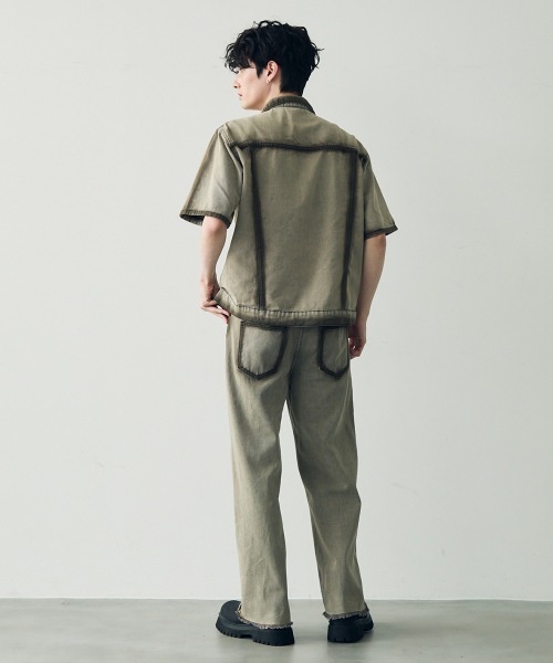 Shoowtime（ショウタイム）の「Vintage brown wash short sleeve denim set up / ビンテージブラウンウォッシュ半袖デニムセットアップ（セットアップ・メンズ・グレー・MEDIUM/LARGE/X-LARGE）」の2枚目の写真