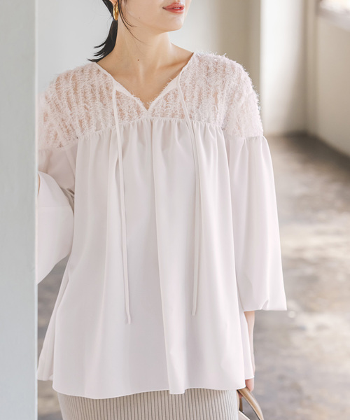 NOBLE ホワイトレース長袖シャツ