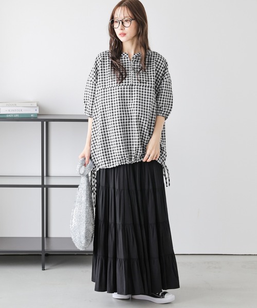 La-gemme(ラジェム)の「ギンガムチェックプルオーバー(Tシャツ/カットソー・レディース・グレー/ブラック/ベージュ・フリー)」の4枚目の写真