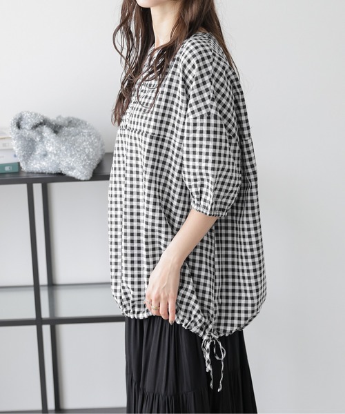 La-gemme(ラジェム)の「ギンガムチェックプルオーバー(Tシャツ/カットソー・レディース・グレー/ブラック/ベージュ・フリー)」の9枚目の写真