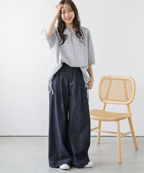 La-gemme(ラジェム)の「ギンガムチェックプルオーバー(Tシャツ/カットソー・レディース・グレー/ブラック/ベージュ・フリー)」の11枚目の写真