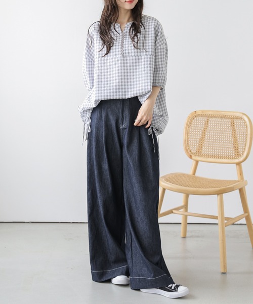 La-gemme(ラジェム)の「ギンガムチェックプルオーバー(Tシャツ/カットソー・レディース・グレー/ブラック/ベージュ・フリー)」の12枚目の写真