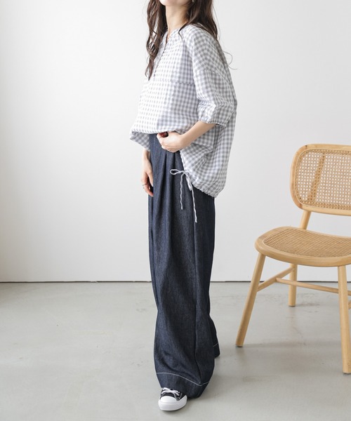 La-gemme(ラジェム)の「ギンガムチェックプルオーバー(Tシャツ/カットソー・レディース・グレー/ブラック/ベージュ・フリー)」の14枚目の写真