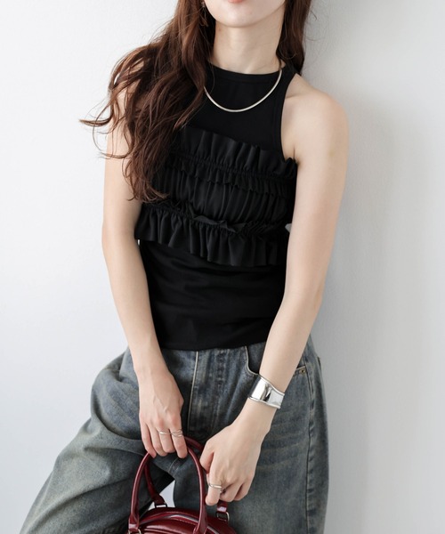 t.japan フリルビスチェ　ブラック 予約]ベロアフリルビスチェ/ブラック – Lumier