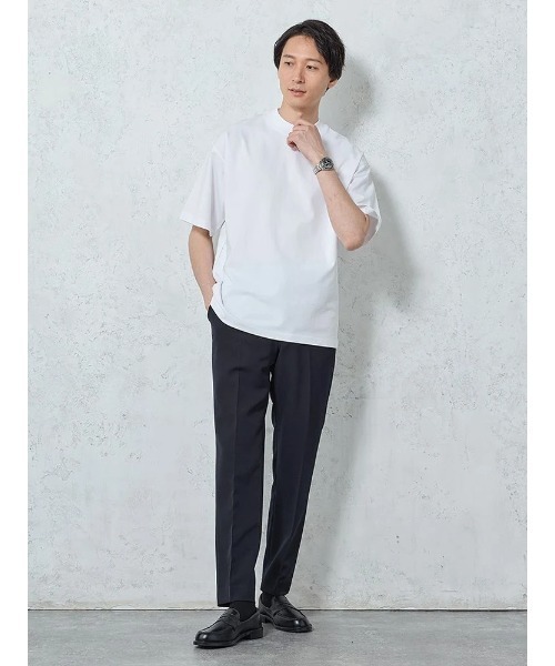 TRANS CONTINENTS（トランスコンチネンツ）の「TRANS CONTINENTS　モックネック半袖Ｔシャツ　ホワイト/ブラック（Tシャツ/カットソー・メンズ・ホワイト/ブラック・L/LL/M）」の4枚目の写真