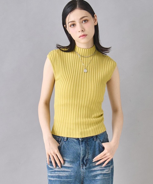 ANAP(アナップ)の「フレンチスリーブ リブ ニット(ニット/セーター・レディース・オフホワイト/オレンジ/イエロー/ブラック・FREE)」の4枚目の写真