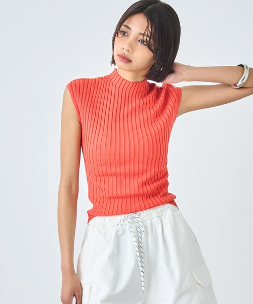 ANAP(アナップ)の「フレンチスリーブ リブ ニット(ニット/セーター・レディース・オフホワイト/オレンジ/イエロー/ブラック・FREE)」の1枚目の写真